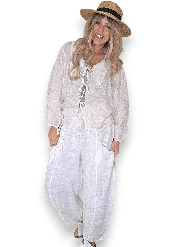 White Barrel Linen Pants