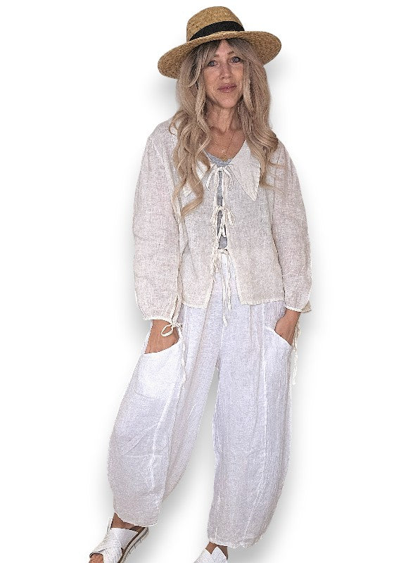 White Barrel Linen Pants