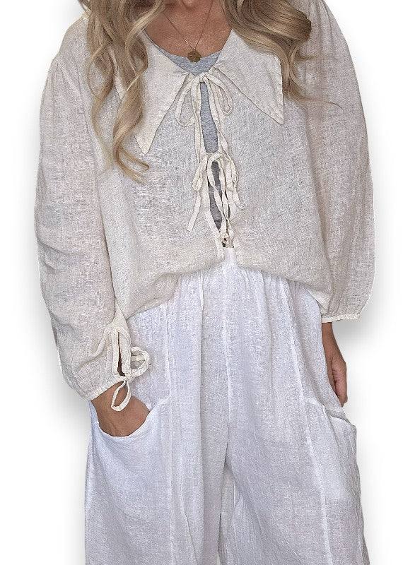 White Barrel Linen Pants