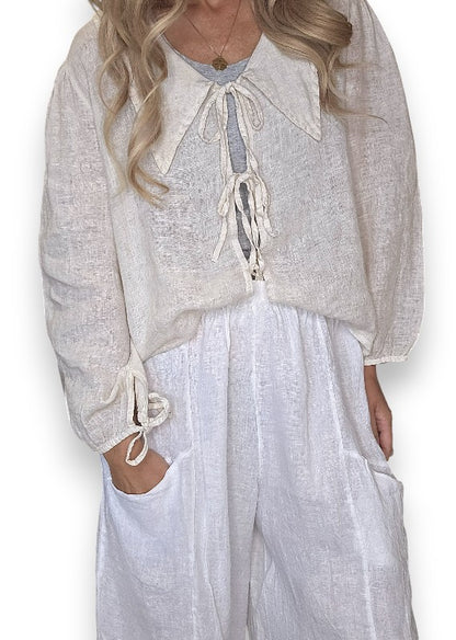 White Barrel Linen Pants