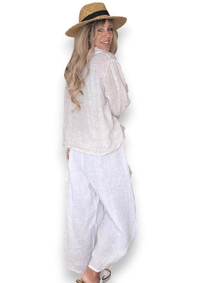 White Barrel Linen Pants