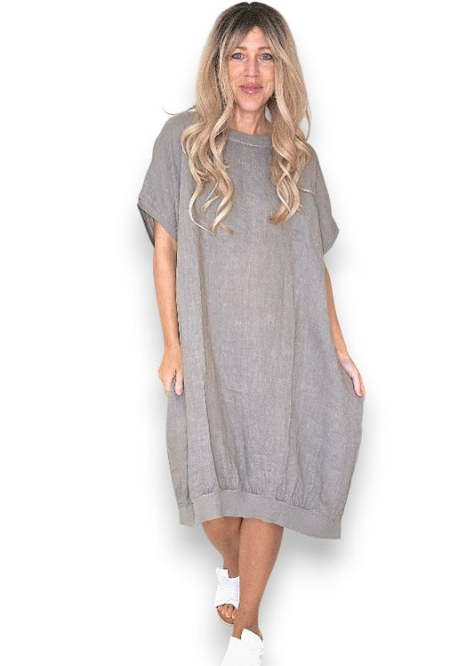 Mocha Plain Elastic Hem Dress