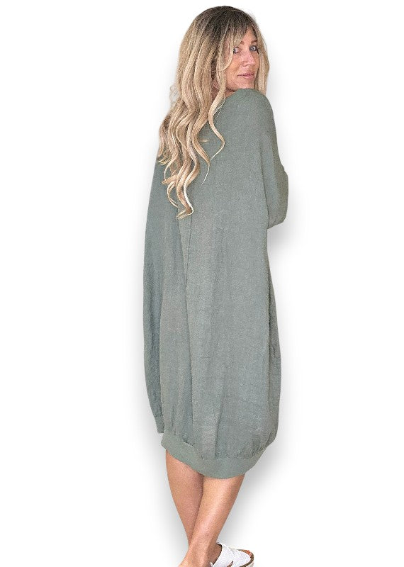Sage Plain Elastic Hem Dress