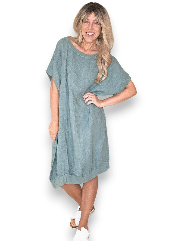 Forest Plain Elastic Hem Dress
