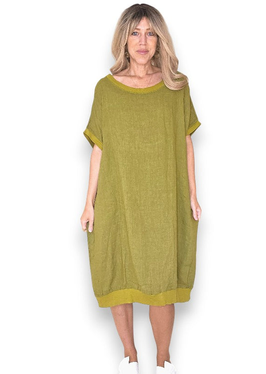 Olive Plain Elastic Hem Dress