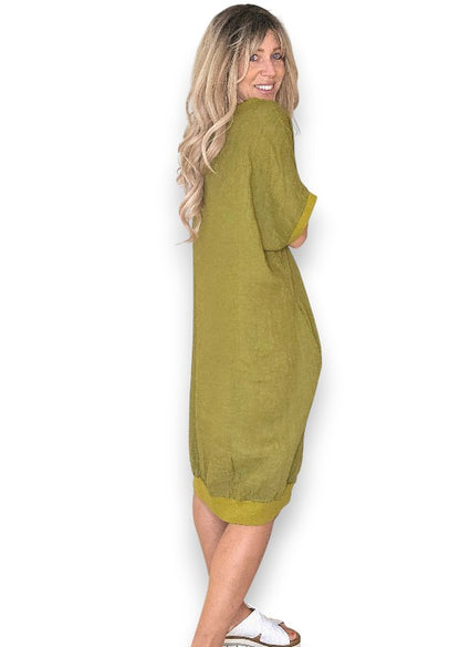 Olive Plain Elastic Hem Dress