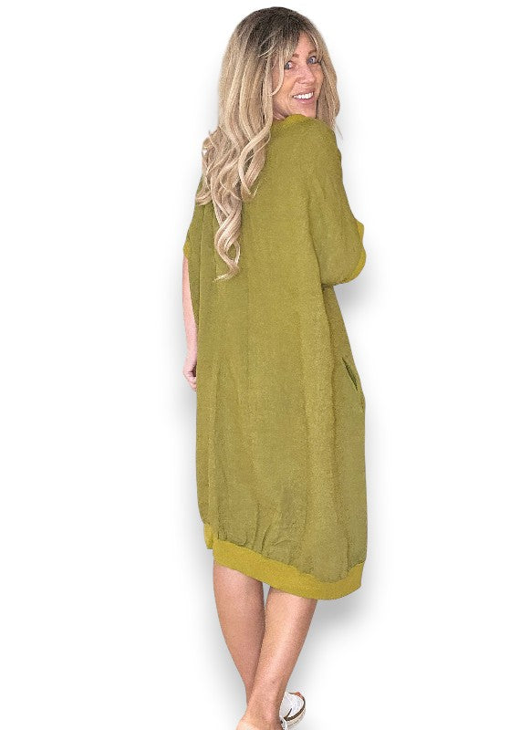 Olive Plain Elastic Hem Dress