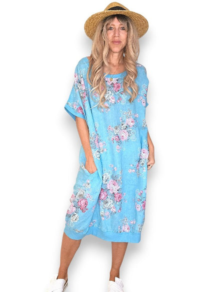 Turquoise High Tea Elastic Hem Dress