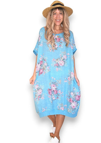 Turquoise High Tea Elastic Hem Dress