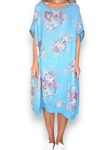 Turquoise High Tea Elastic Hem Dress