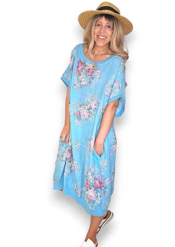 Turquoise High Tea Elastic Hem Dress
