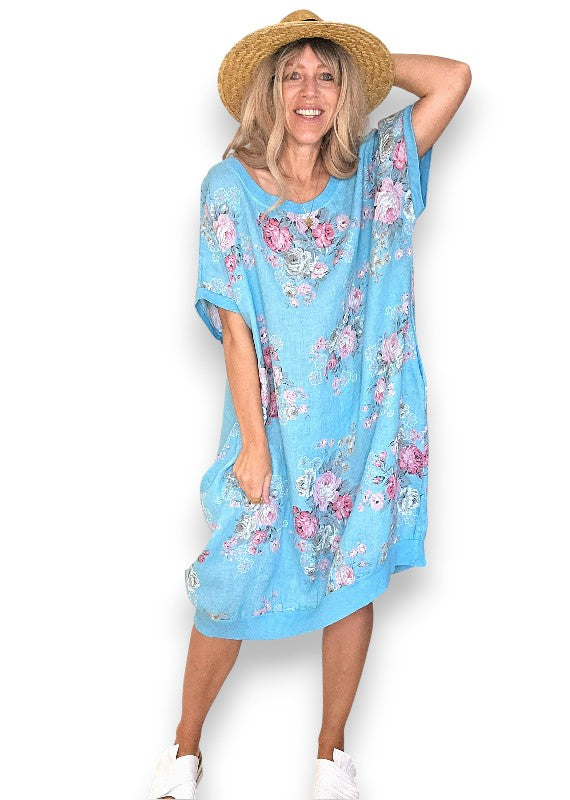 Turquoise High Tea Elastic Hem Dress