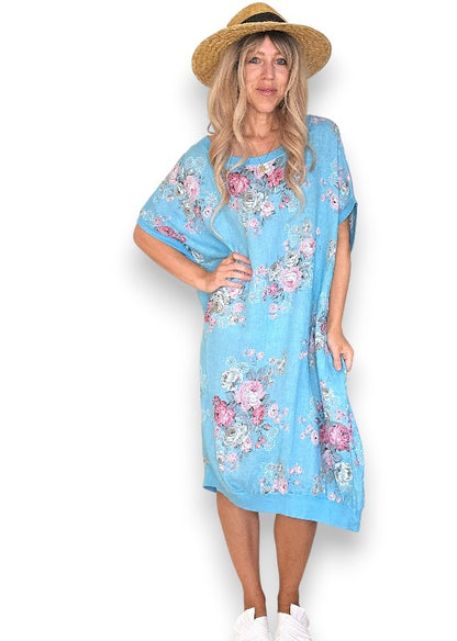 Turquoise High Tea Elastic Hem Dress