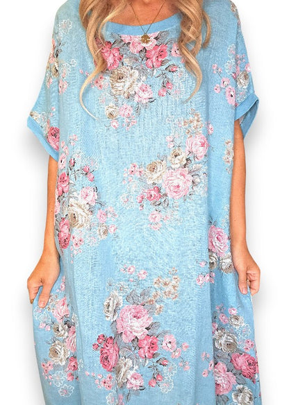 Turquoise High Tea Elastic Hem Dress