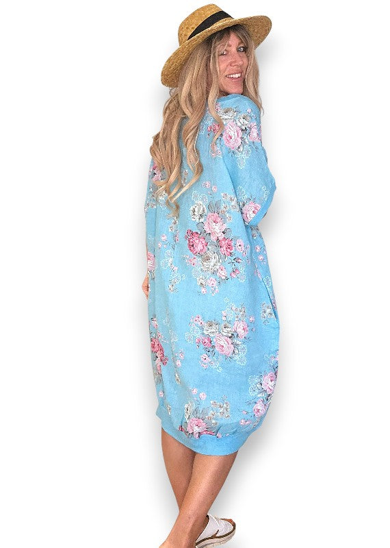 Turquoise High Tea Elastic Hem Dress