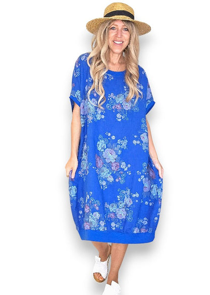 Cobalt High Tea Elastic Hem Dress