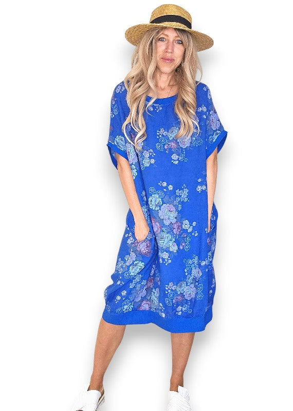 Cobalt High Tea Elastic Hem Dress