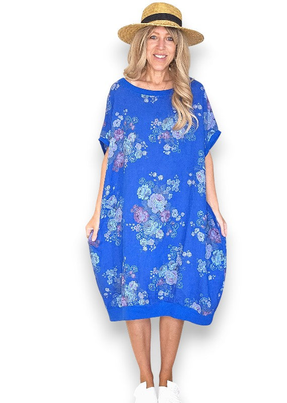 Cobalt High Tea Elastic Hem Dress