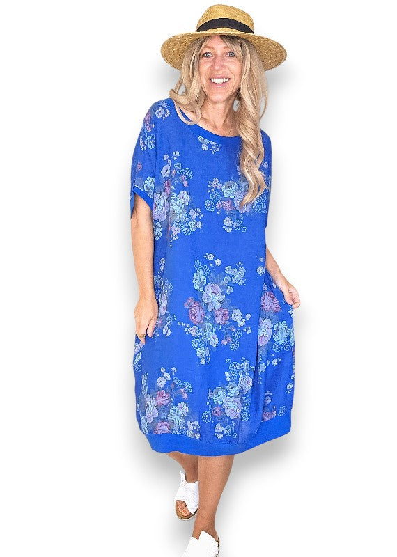 Cobalt High Tea Elastic Hem Dress