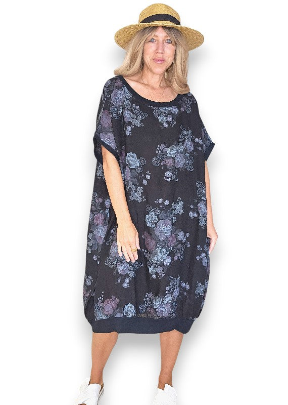 Black High Tea Elastic Hem Dress