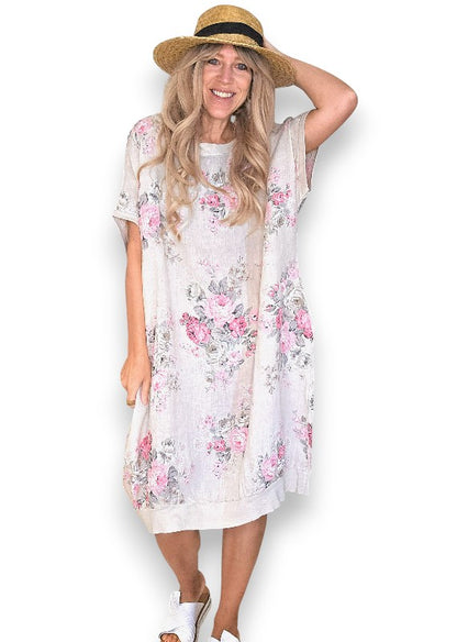 Beige High Tea Elastic Hem Dress