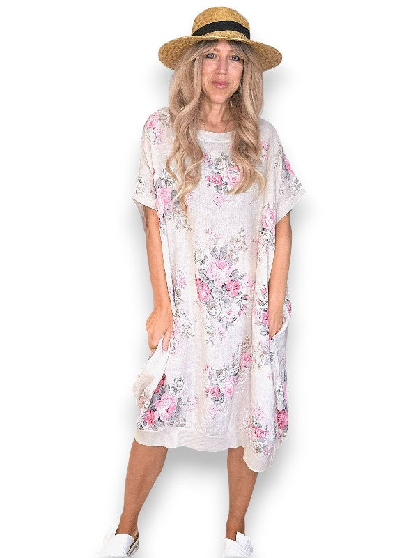 Beige High Tea Elastic Hem Dress