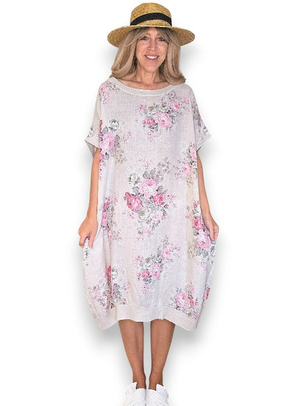 Beige High Tea Elastic Hem Dress