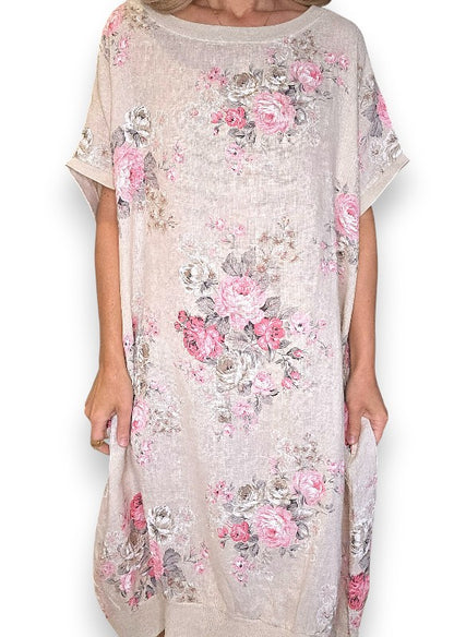 Beige High Tea Elastic Hem Dress