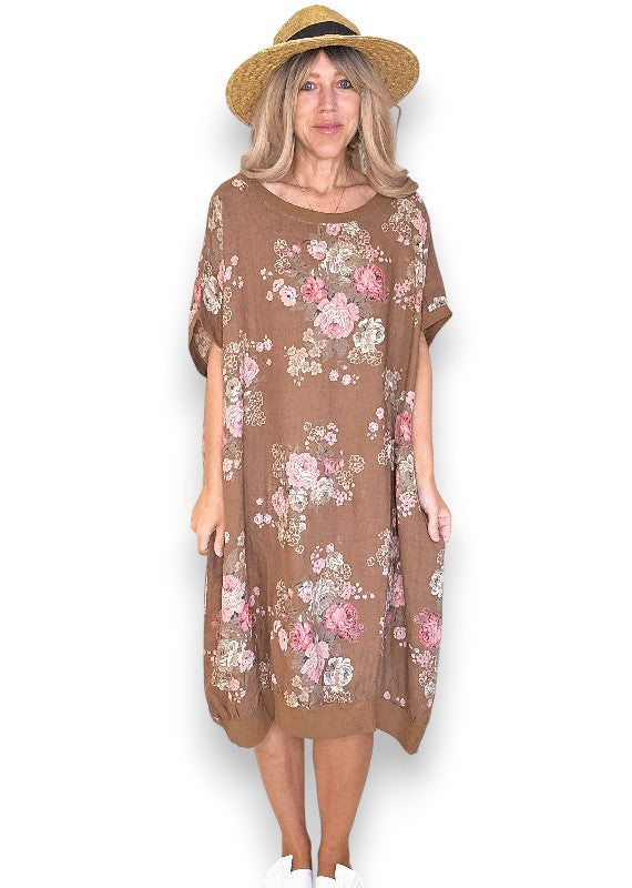 Coffee High Tea Elastic Hem Dress