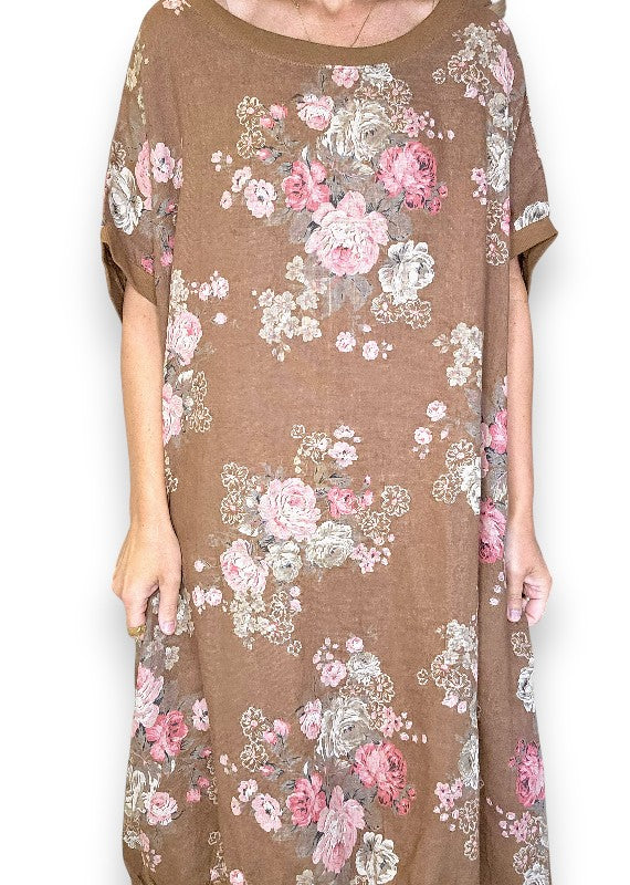 Coffee High Tea Elastic Hem Dress