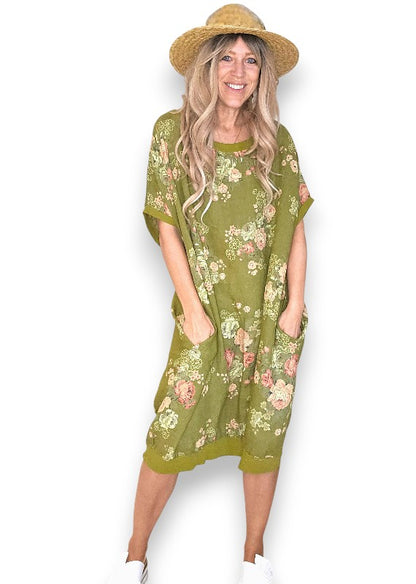 Olive High Tea Elastic Hem Dress