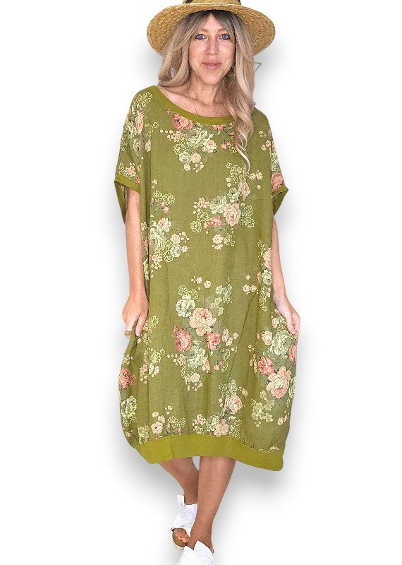 Olive High Tea Elastic Hem Dress