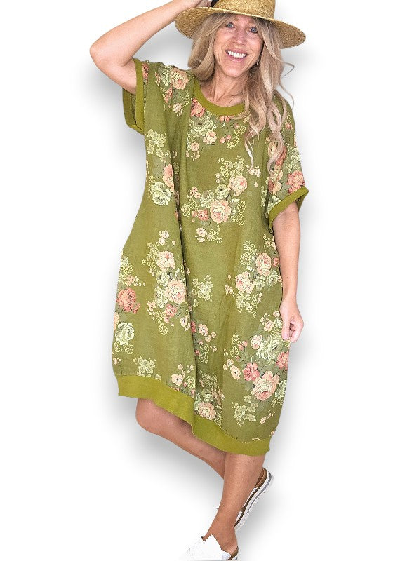 Olive High Tea Elastic Hem Dress