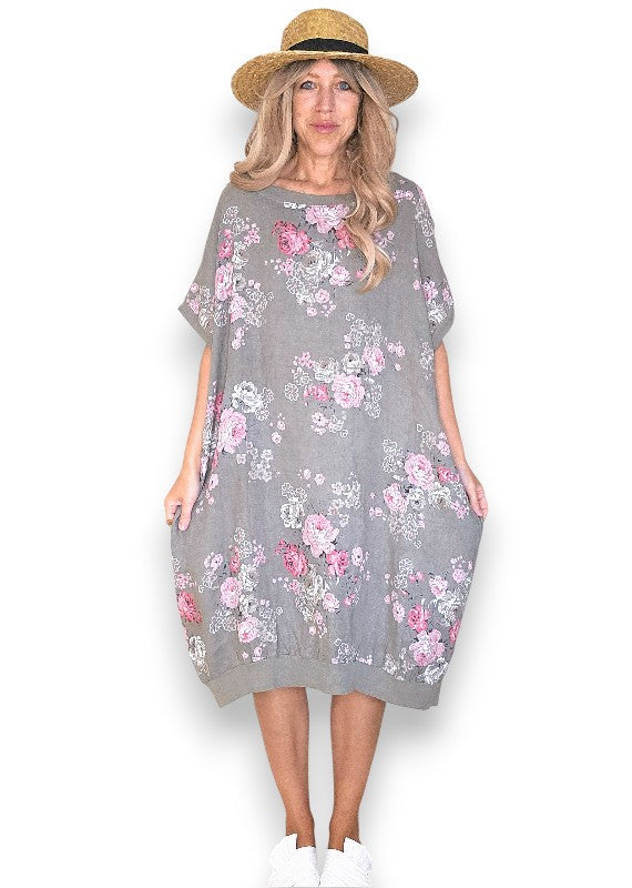 Mocha High Tea Elastic Hem Dress