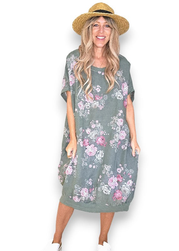 Forest High Tea Elastic Hem Dress