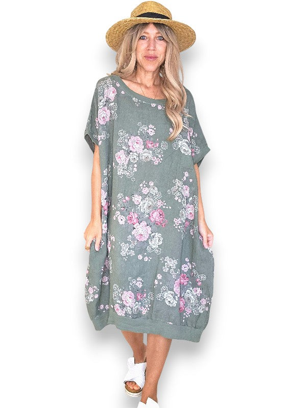 Forest High Tea Elastic Hem Dress