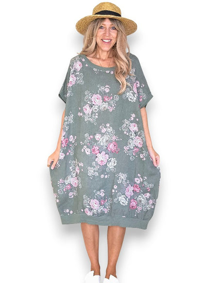 Forest High Tea Elastic Hem Dress