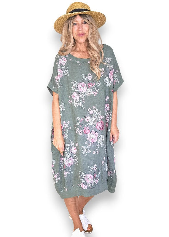 Forest High Tea Elastic Hem Dress