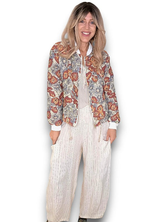 Embossed Glitter Sunset Bloom Bomber Jacket