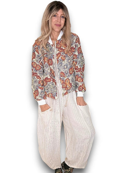 Embossed Glitter Sunset Bloom Bomber Jacket