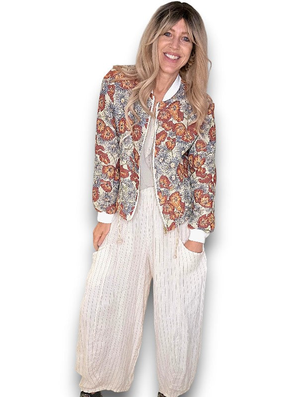 Embossed Glitter Sunset Bloom Bomber Jacket