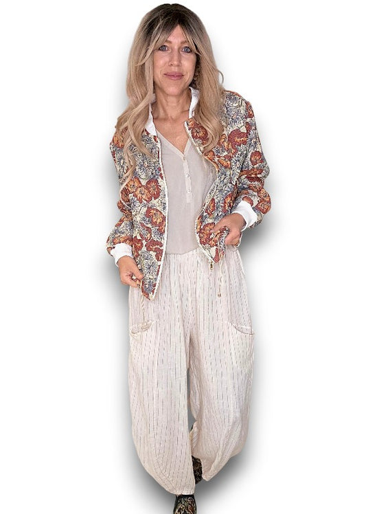Embossed Glitter Sunset Bloom Bomber Jacket