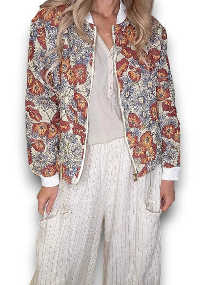 Embossed Glitter Sunset Bloom Bomber Jacket