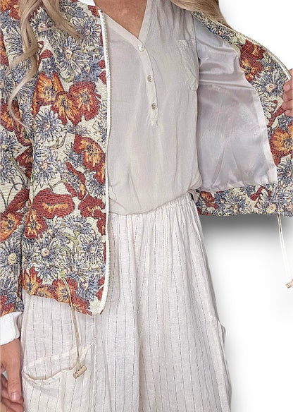 Embossed Glitter Sunset Bloom Bomber Jacket