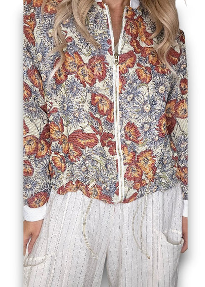 Embossed Glitter Sunset Bloom Bomber Jacket