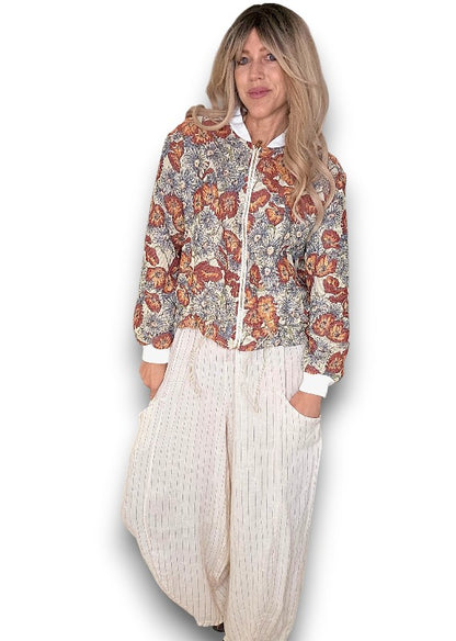 Embossed Glitter Sunset Bloom Bomber Jacket