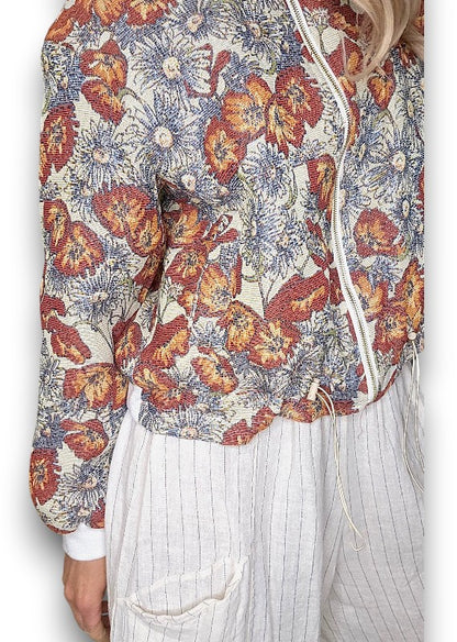Embossed Glitter Sunset Bloom Bomber Jacket