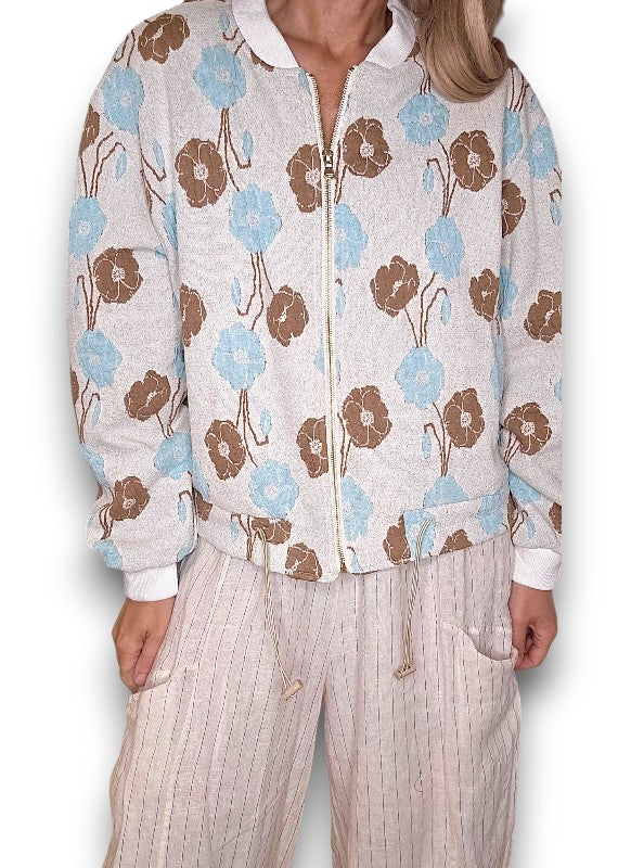 Embossed Oat Blossom Bomber Jacket