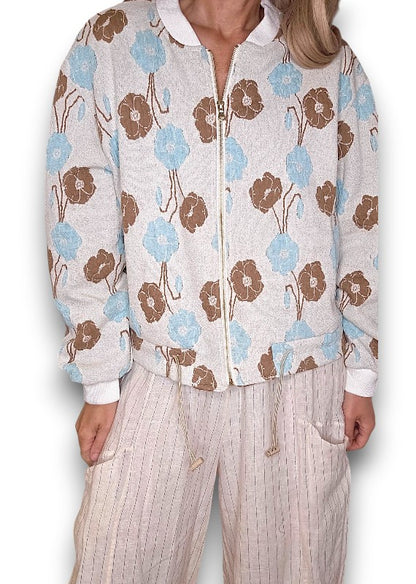 Embossed Oat Blossom Bomber Jacket