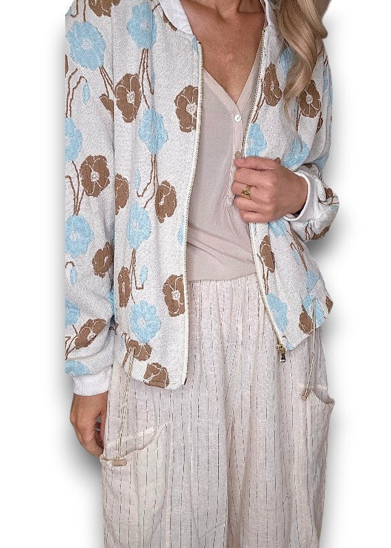 Embossed Oat Blossom Bomber Jacket